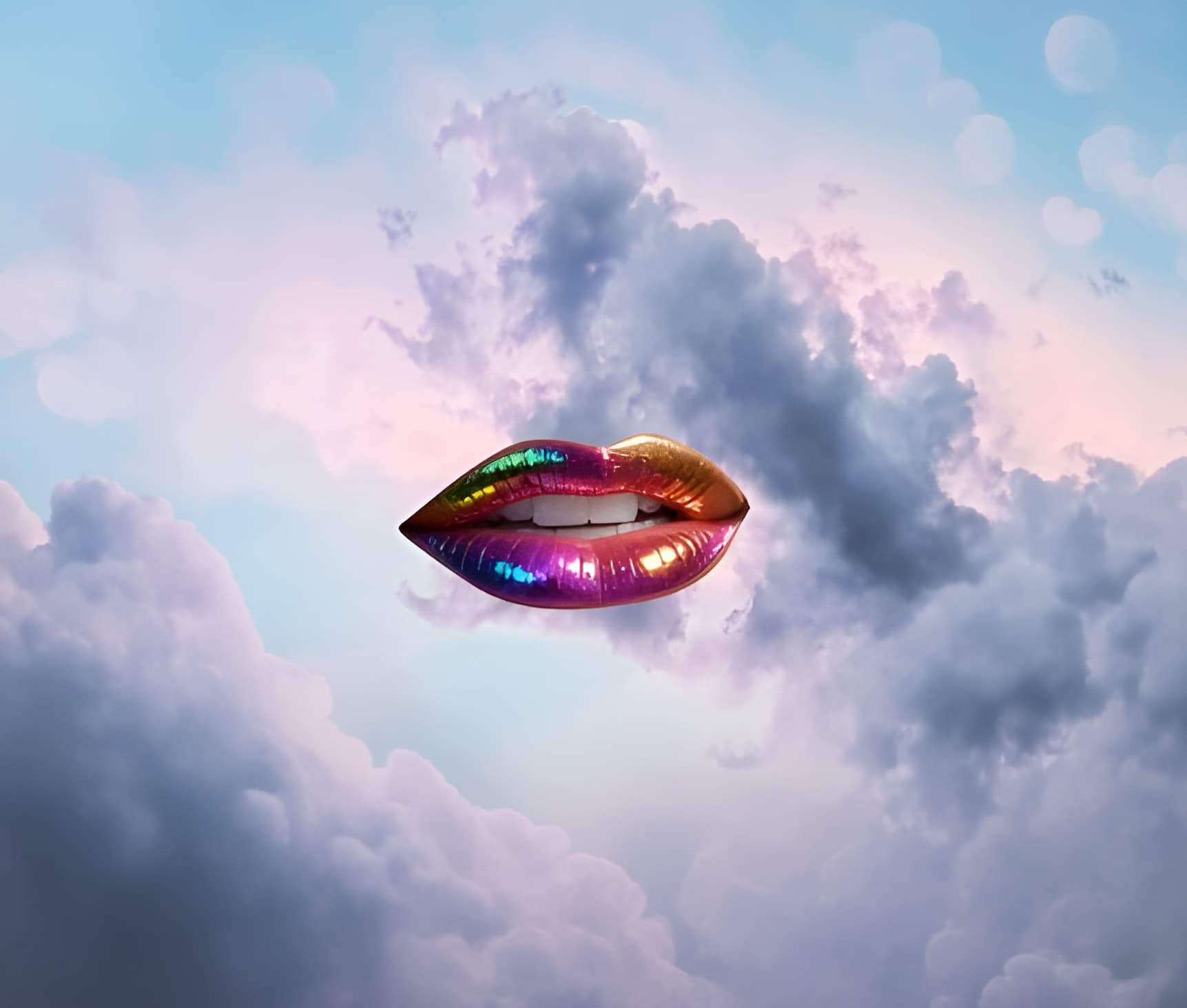 Lèvres flottantes sur ciel pastel